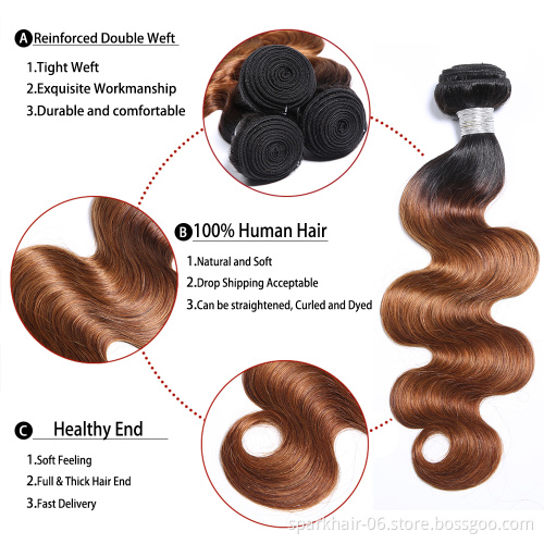wholesale 3 Tone Ombre 1B 4/27/30 Remy Brazilian Straight body wave Hair Bundles with closure and frontal human wigs